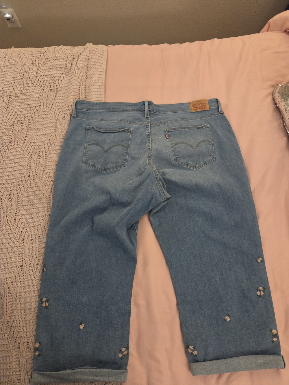 Levi's Women's Light Blue Cropped Jeans with Embroidered Flowers
